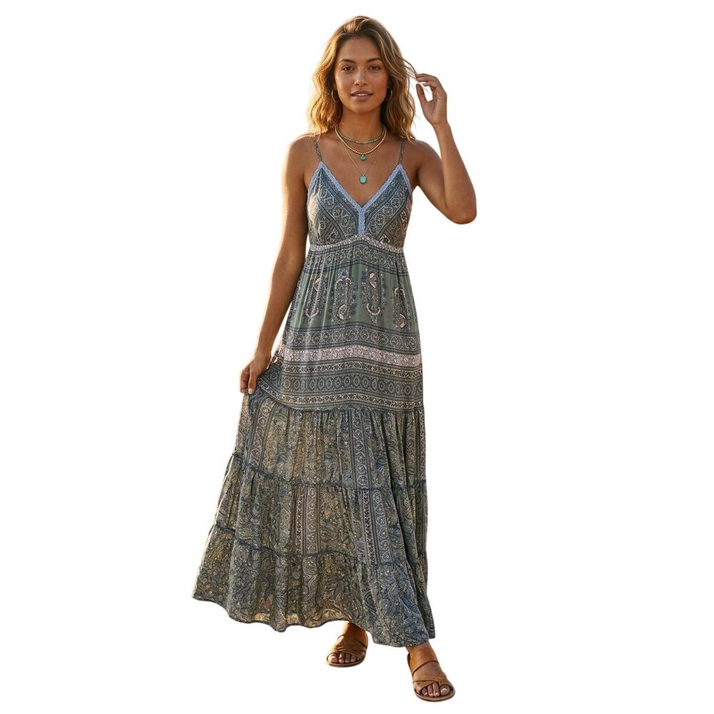 Perry Walker Maxi Dress M Silk Floral Paisley Summer Beach Vacation Resortwear